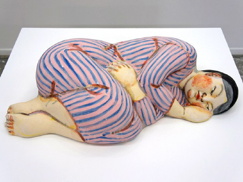 Artist: Akio Takamori, Title: Sleeper in Striped Dress, 2012 - click for larger image