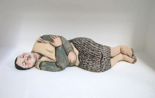 Artist: Akio Takamori, Title: Sleeping Woman with Yellow Shawl, 2003 - click for larger image