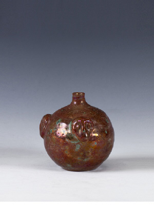 Artist: Beatrice Wood, Title: Early Copper Lustre Vase with Three Masks, c. 1970 (enlarged) - click for larger image