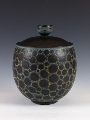 Artist: Harrison McIntosh, Title: Blue and Black Lidded Jar, c. 1968 - click for larger image