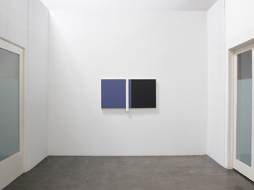 Artist: Scot Heywood, Title: Installation view of Scot Heywood: A Survey of Small Paintings. Sunyata Blue, White, Black, 2009. - click for larger image